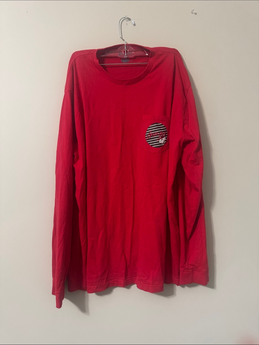 Champion Red Long Sleeve Tee with Pocket Graphic